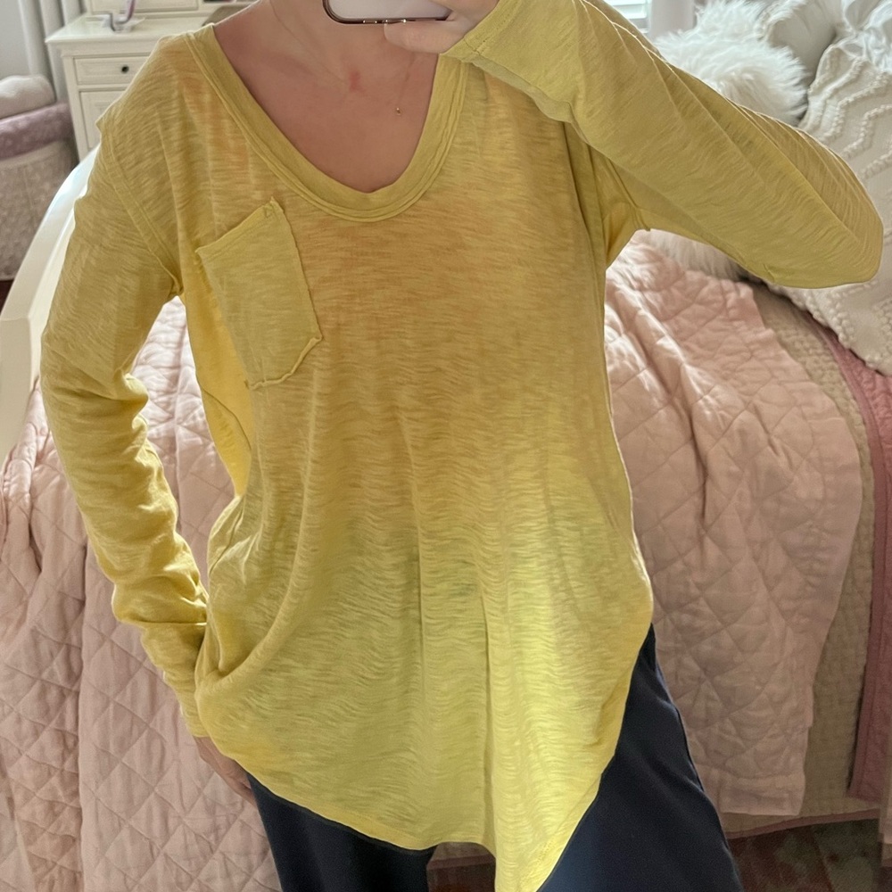 NWT Free People Green/Yellow Long Sleeve Top - Picture 3 of 5